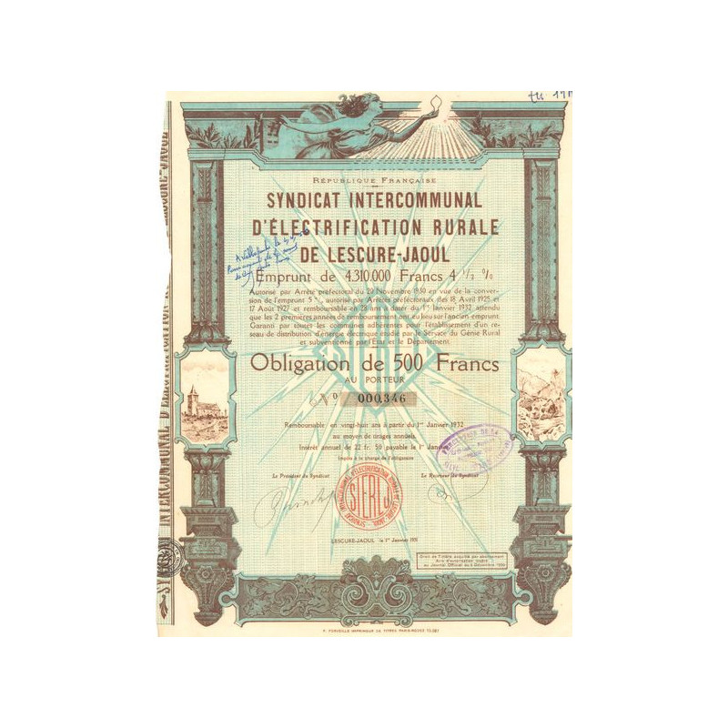 Syndicat Intercommunal d'Electrification Rurale de Lescure-Jaoul (Obl 500 F)