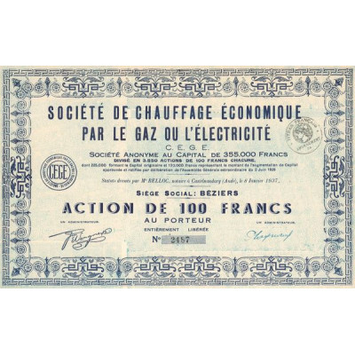Sté de Chauffage Economique par le Gaz ou l'Electrique C.E.G.E. (Act 100 F)