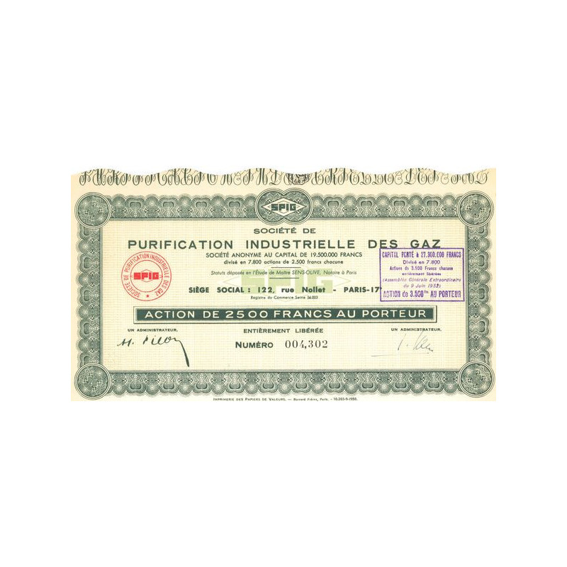 Sté de Purification Industrielle des Gaz (Act 2500 F)
