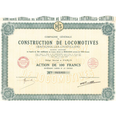 Cie Générale de Construction de Locomotives (Batignolles-Chatillon) (Act 100 F)
