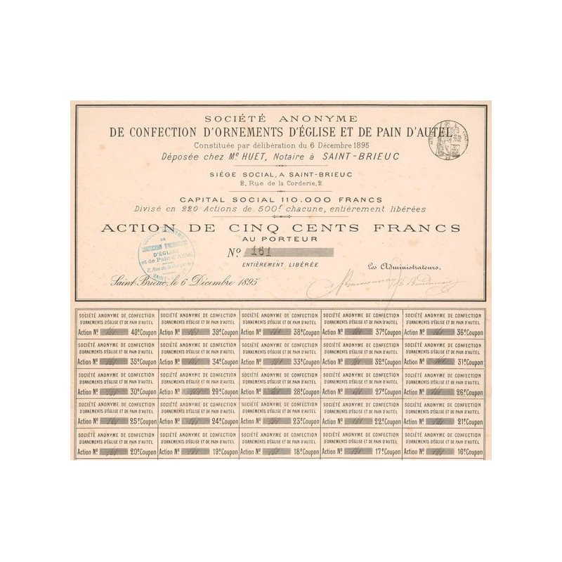 S.A. de Confection d'Ornements d'Eglise et de Pain d'Autel (Act 500 F)