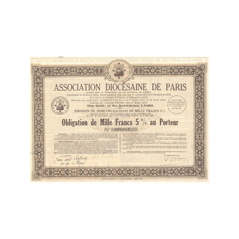 Association Diocésaine de Paris (Obl 1000 F 5%)
