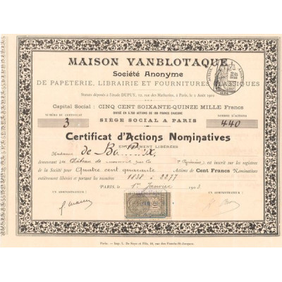 Maison Vanblotaque S.A. de Papeterie Librairie et Fournitures Classiques (CN)