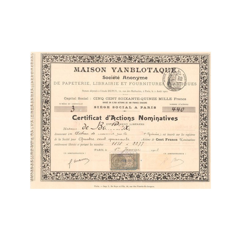 Maison Vanblotaque S.A. de Papeterie Librairie et Fournitures Classiques (CN)