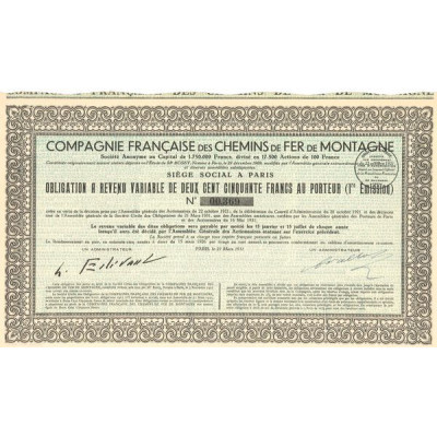 Cie Française des Chemins de Fer de Montagne (Obl 250 F)