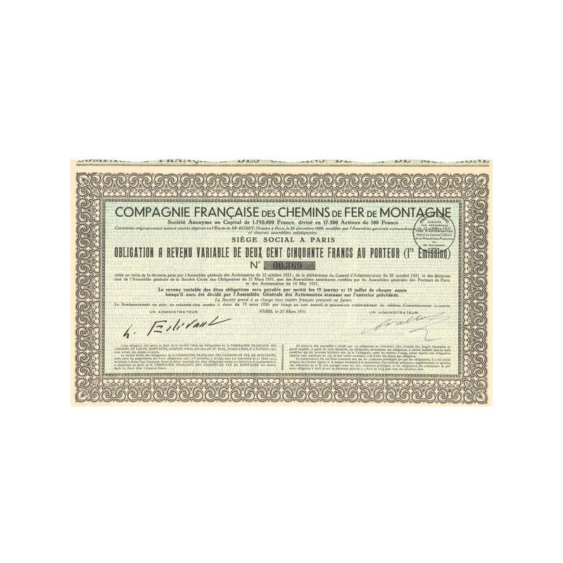 Cie Française des Chemins de Fer de Montagne (Obl 250 F)