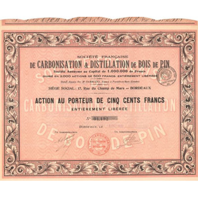 Sté Française de Carbonisation & Distillation de Bois de Pin (Act 500 F)