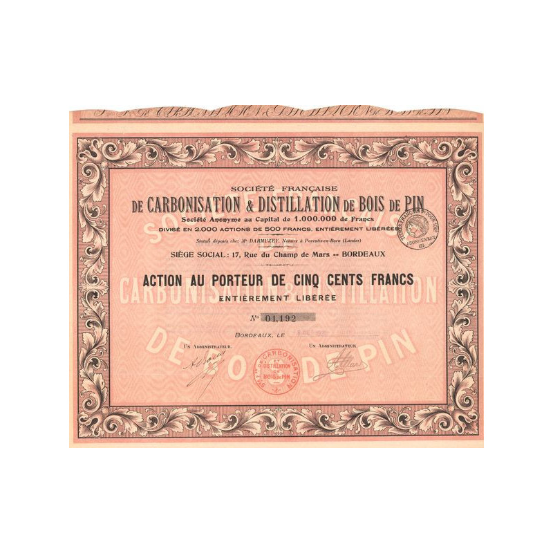 Sté Française de Carbonisation & Distillation de Bois de Pin (Act 500 F)