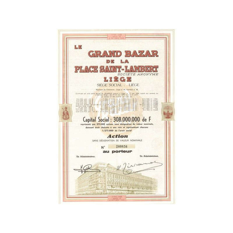 Le Grand Bazar de la Place Saint-Lambert S.A. Liège (Act)