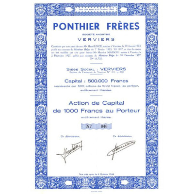 Ponthier Frères S.A. Verviers (Act 1000 F)