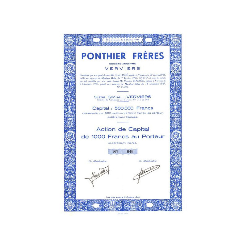 Ponthier Frères S.A. Verviers (Act 1000 F)