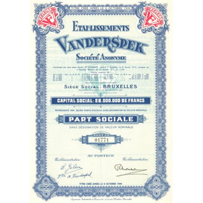 Ets Vanderspek S.A. (Part Sociale)