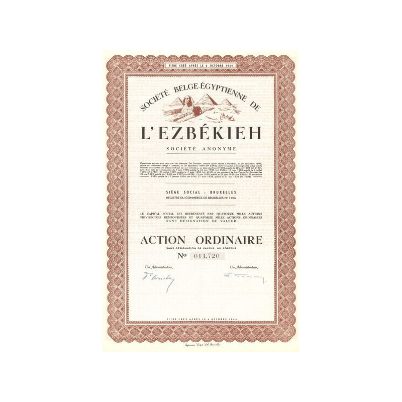 Sté Belge-Egyptienne de l'Ezbékieh (Act Ordin)