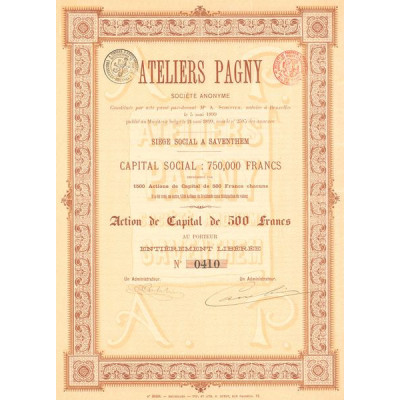 Ateliers Pagny (Act de Capital 500 F)