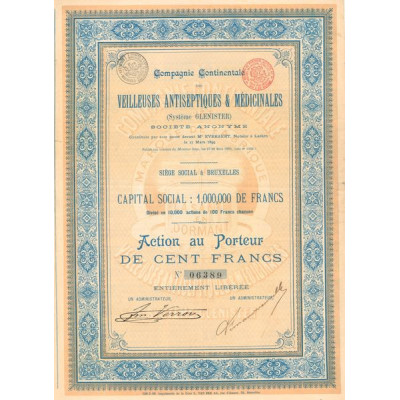 Cie Continentale des Veilleuses Antiseptiques & Médicinales (Système Glenister) (Act 100 F)