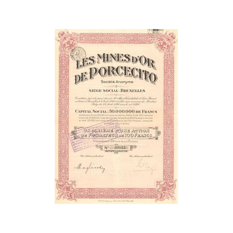 Les Mines d'Or de Porcecito (10ème Act Fondateur 100 F)