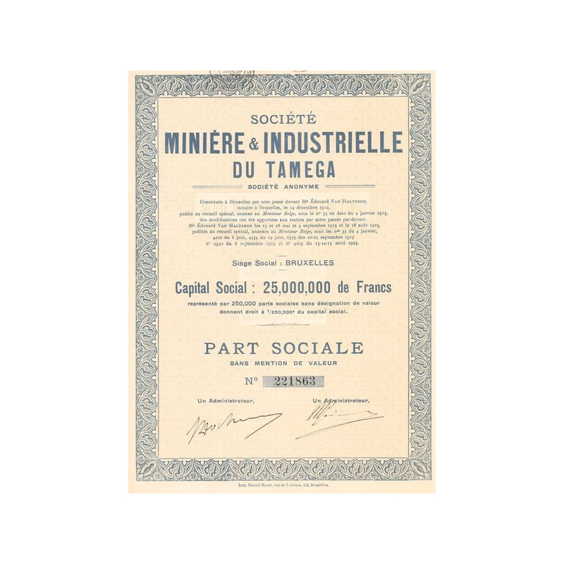 Sté Minière & Industrielle du Tamega S.A. (Part Sociale)