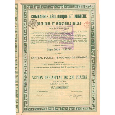 Cie Géologique et Minière des Ingénieurs et Industriels Belges (Act 250 F)