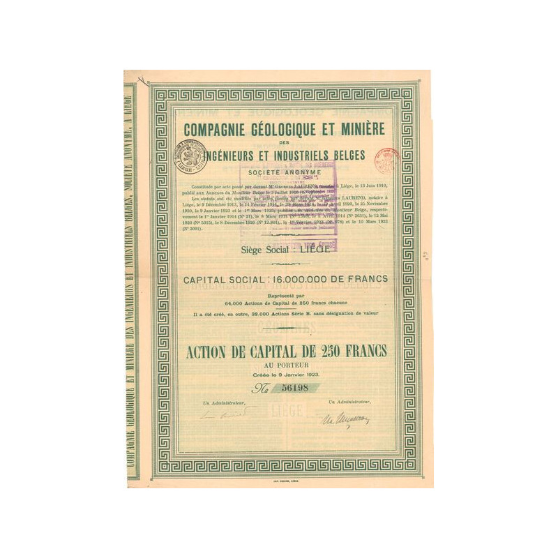 Cie Géologique et Minière des Ingénieurs et Industriels Belges (Act 250 F)