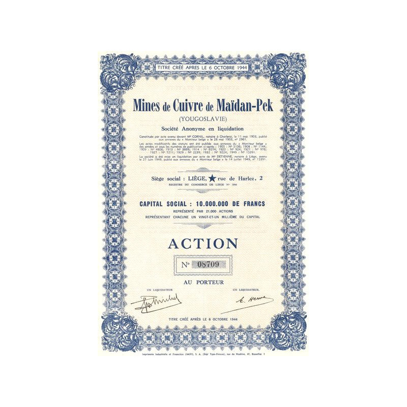 Mines de Cuivre de Maïdan-Pek (Yougoslavie) (Act)