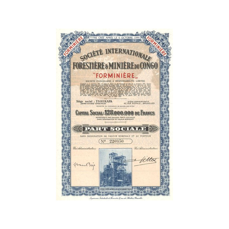 Sté Industrielle Forestière & Minière du Congo "Forminière" (Part Sociale)