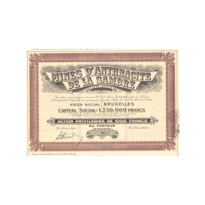 Mines d'Anthracite de la Sambre (Act Privilégiées 1000 F)