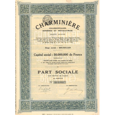 Charminière Charbonnages Minières et Métallurgie (Part Sociale)