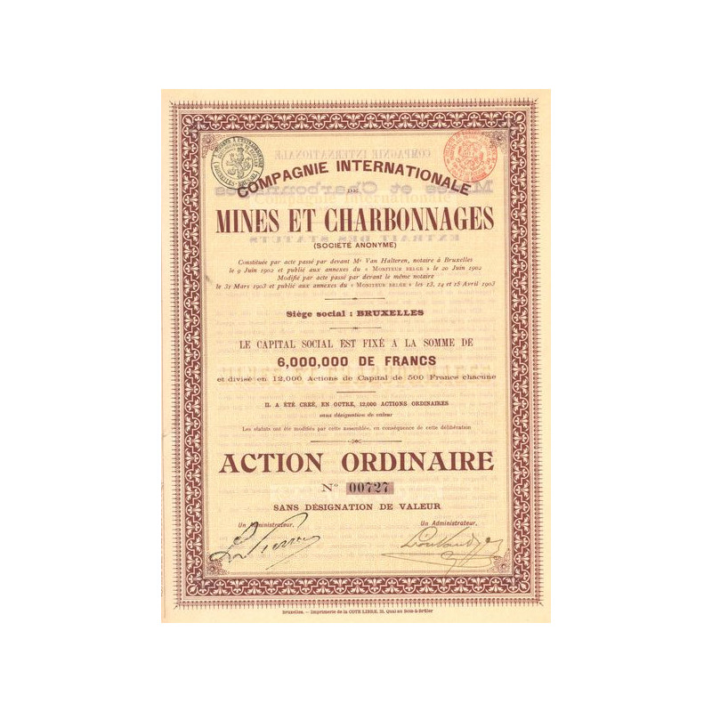 Cie Internationale de Mines et Charbonnages (Act Ordin)