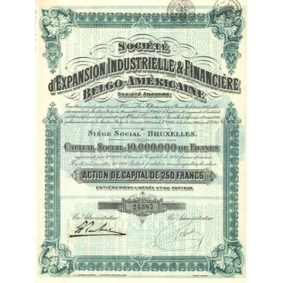 Sté d'Expansion Industrielle & Financière Belgo-Américaine (Act 250 F)