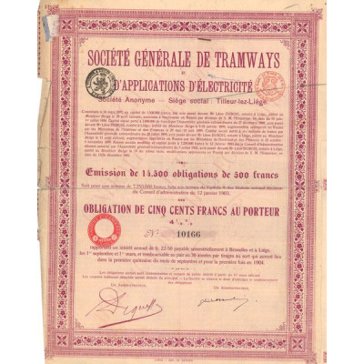 Sté Générale de Tramways et d'Applications d'Electricité (Obl 500 F)