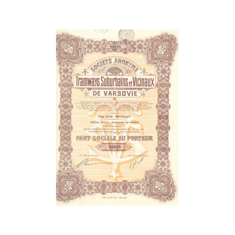 S.A. des Tramways Suburbains et Vicinaux de Varsovie (Part Sociale)