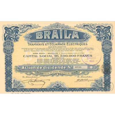 Braïla Tramways et Eclairage Electrique (Act de Dividende)