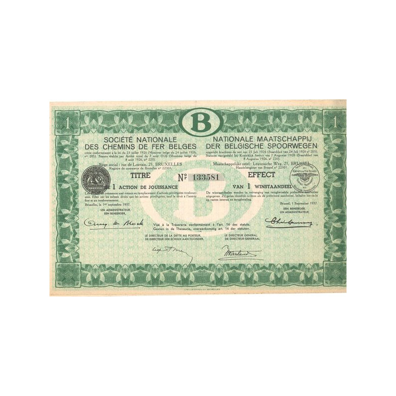Sté Nationale des Chemins de Fer Belges (Act de Jouissance)