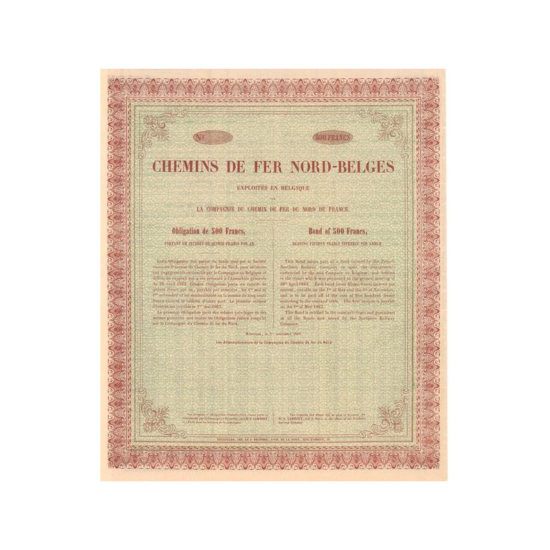 Chemins de Fer Nord-Belges Exploités en Belgique (Obl 500 F) (Blanquette)
