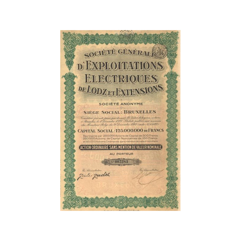 Sté Générale d'Exploitation Electriques de Lodz et Extensions S.A. (Act Ordinaire Sans Valeur Nominale)