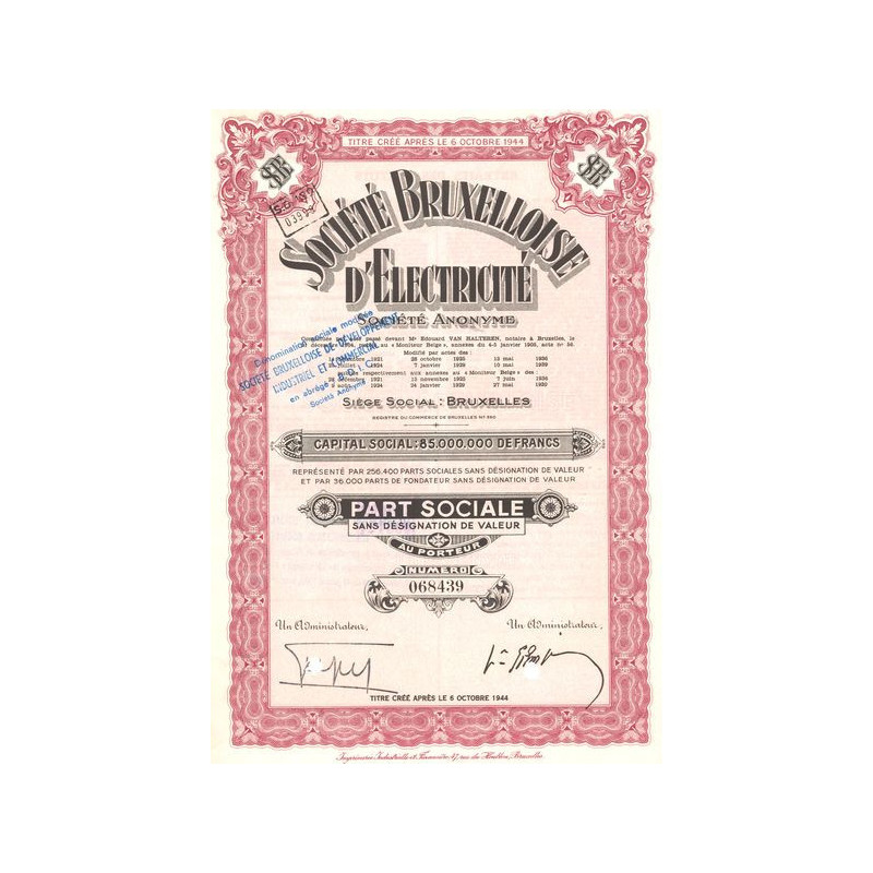 Sté Bruxelloise d'Electricité S.A. (Part Sociale)