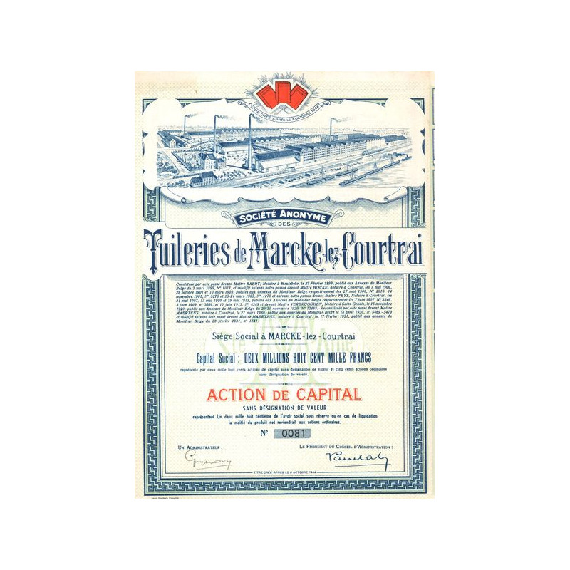 S.A. des Tuileries de Marcke-Lez-Courtrai (Act de Capital)