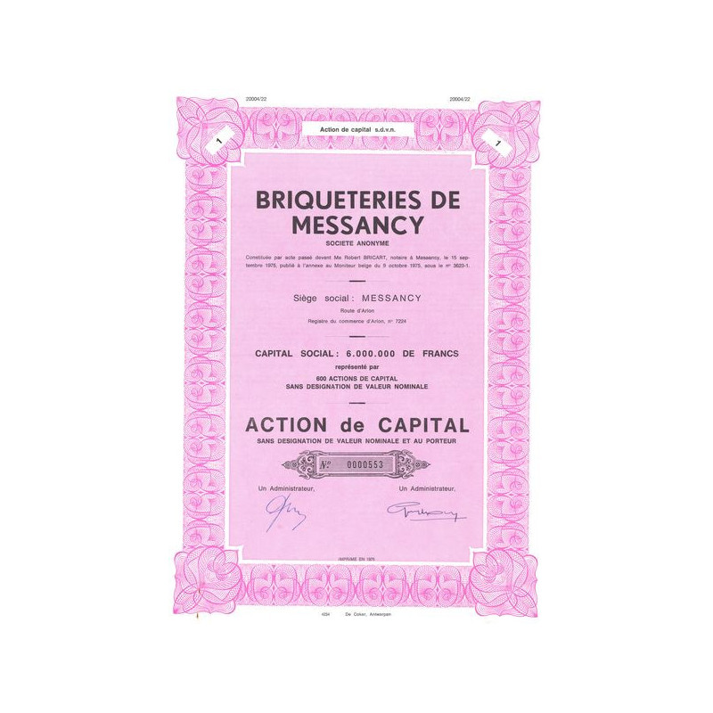 Briquetteries de Messancy S.A. (Act de Capital)