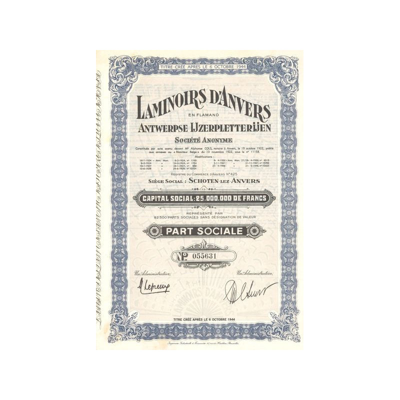 Laminoirs d'Anvers (Part Sociale)