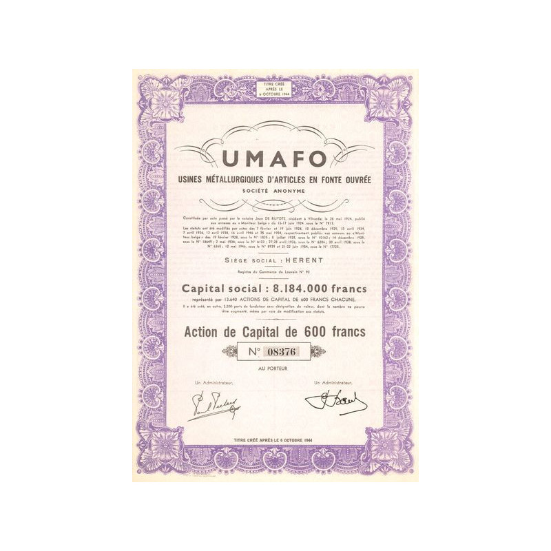 UMAFO Usines Métallurgiques d'Articles en Fonte Ouvrée (Act 600 F)