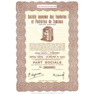 S.A. des Fonderies et Poêleries de Tamines (Part Sociale)