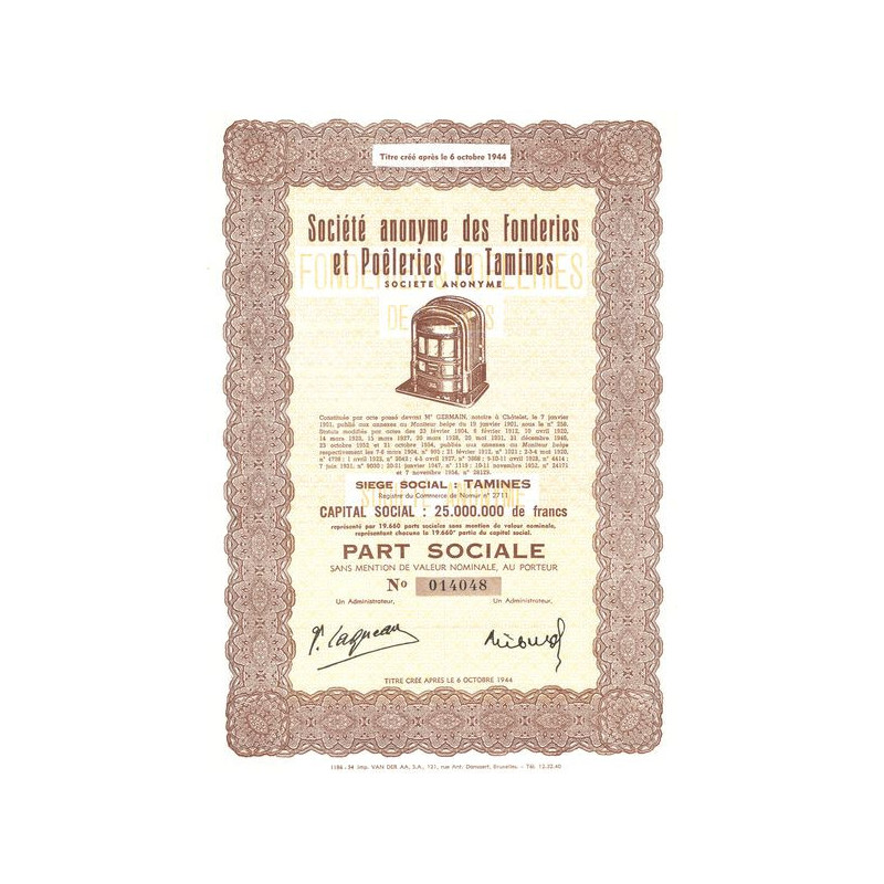 S.A. des Fonderies et Poêleries de Tamines (Part Sociale)