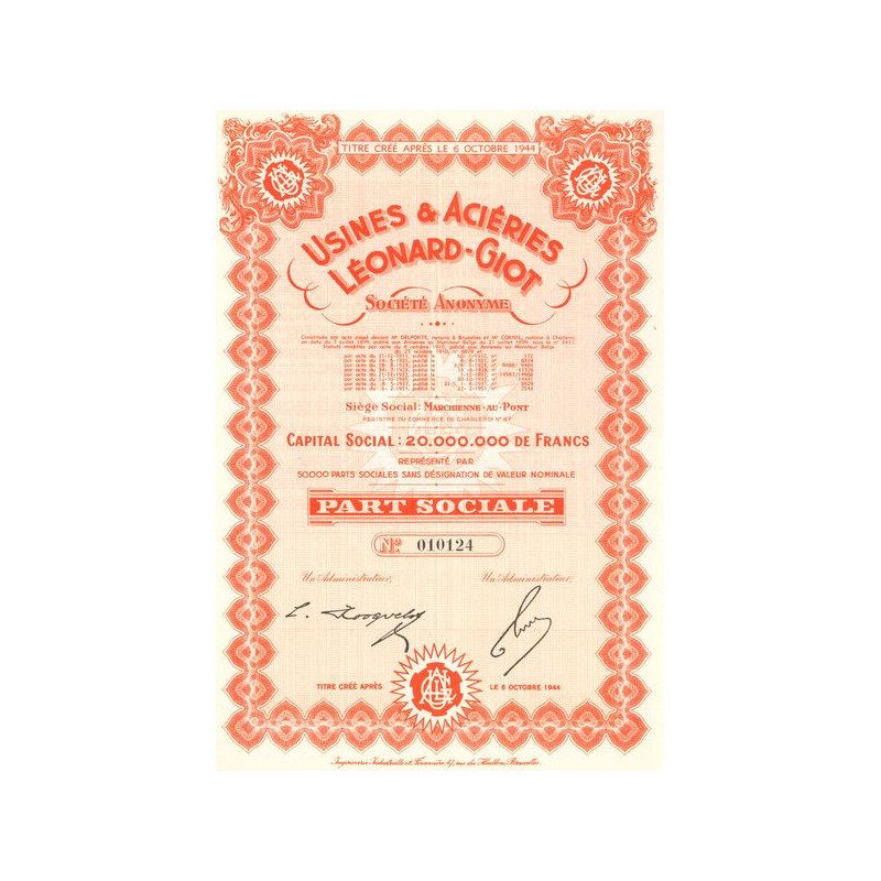 Usines & Aciéries Léonard-Giot (Part Sociale)