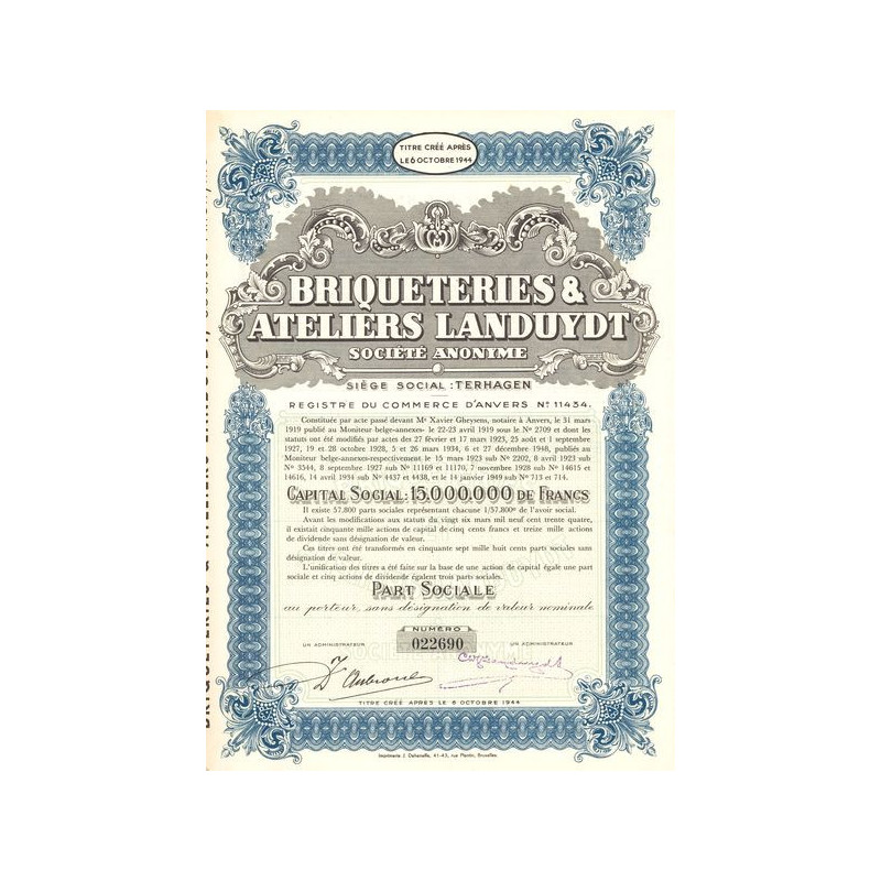Briqueteries & Ateliers Landuydt S.A. (Part Sociale)