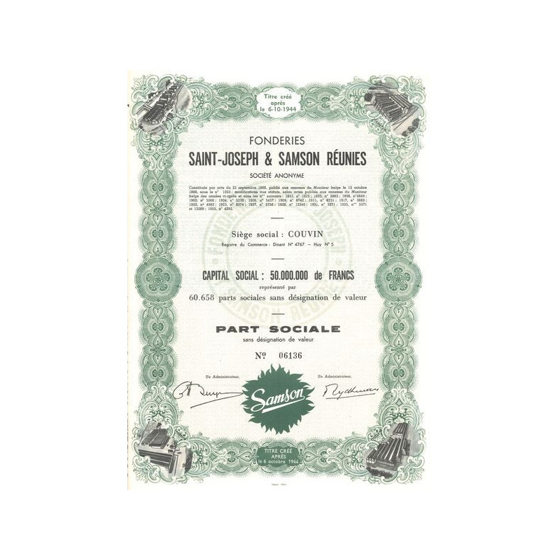 Fonderies Saint-Joseph & Samson Réunies (Part Sociale)