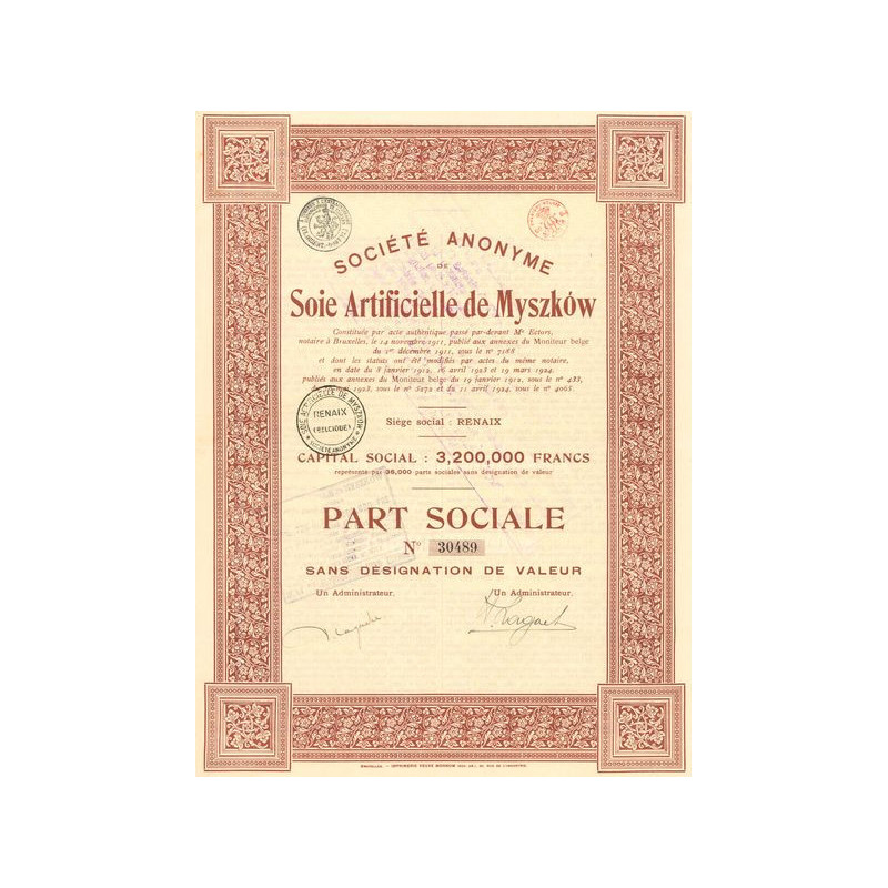 S.A. de Soie Articicielle de Myszkow (Part Sociale)