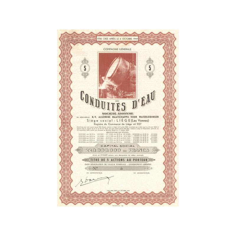 Cie Générale des Conduites d'Eau S.A. (Titre de 5 Act au Porteur)