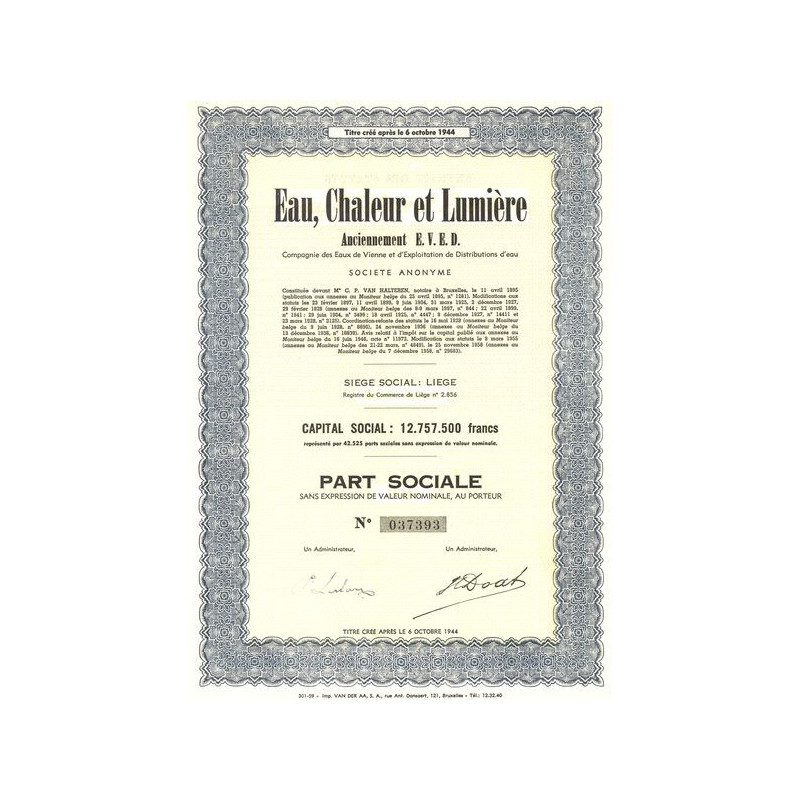 Eau Chaleur et Lumière Anciennement E.V.E.D. (Part Sociale)