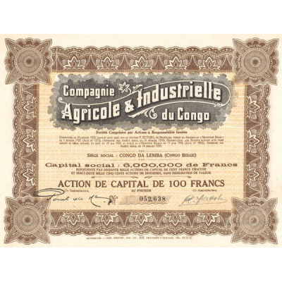 Cie Agricole & Industrielle du Congo (Act 100 F)