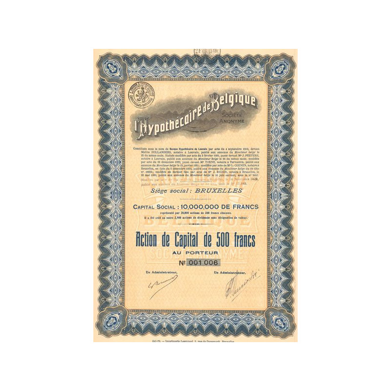 L'Hypothécaire de Belgique S.A. (Act 500 F)
